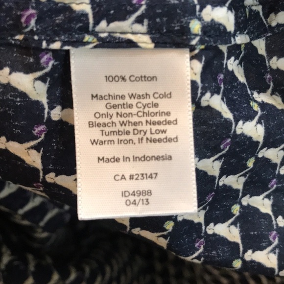 Talbots Dog & Ball Print 100% Cotton Navy Blue Long Sleeve Button Shirt size 8P - Picture 6 of 13